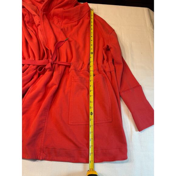 Free People Brentwood Hooded Cardigan Red Orange Oversized Jacket L - Picture 7 of 10